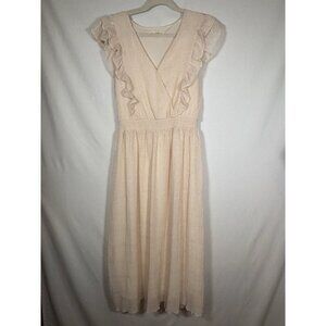 MAGNOLIA BOUTIQUE Midi Dress Ruffles Ivory Cottagecore Farmhouse Size Medium